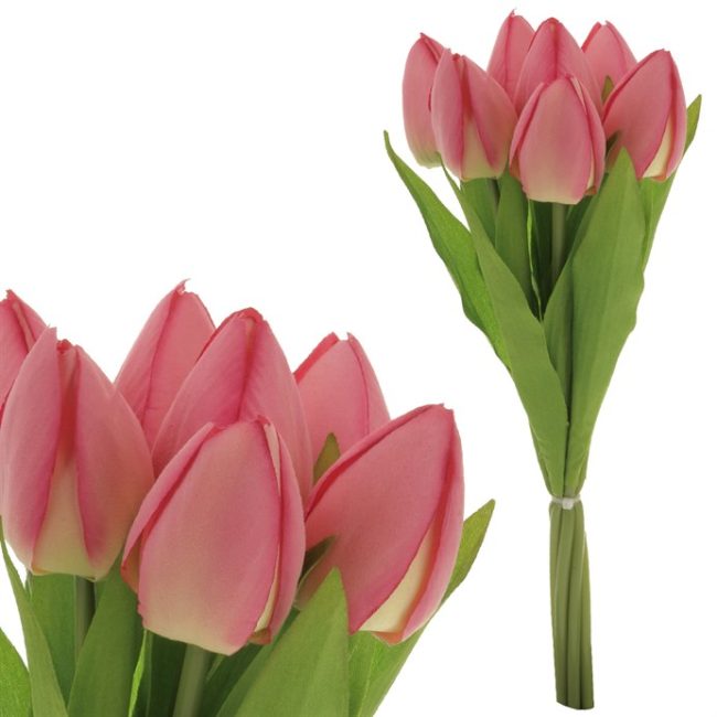 Tulipán - umelá kytica, 7 kvetov, farba ružová