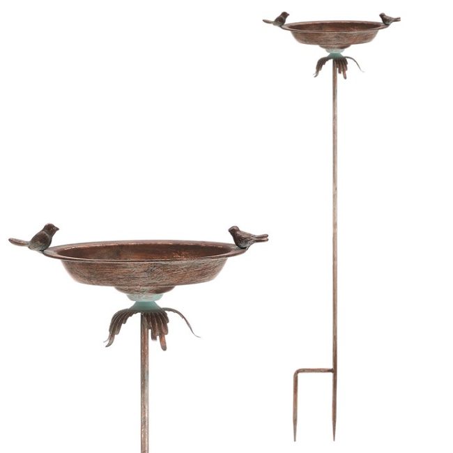Stojan kovový - zápich, 100 cm, dekoračný, s vtáčikmi, medený