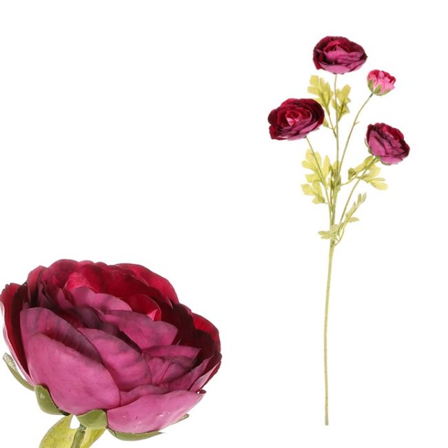 Ranunculus - umelý rezaný, 4 kvety, farba fialová