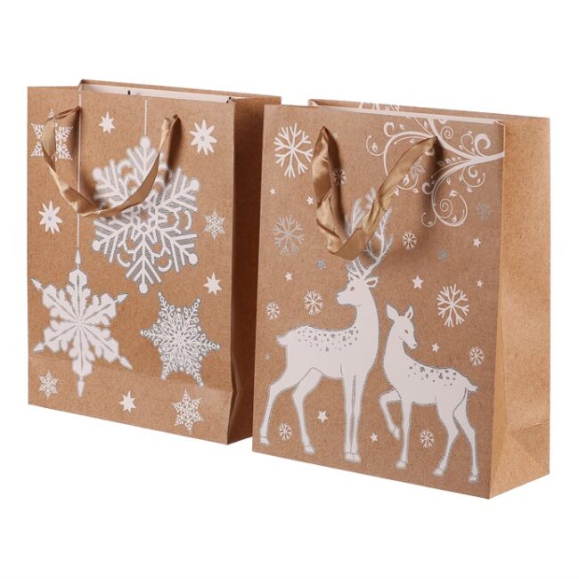 Taška papierová - hnedá, vianočný motív, mix 2, veľ. S, cena za 1 ks
