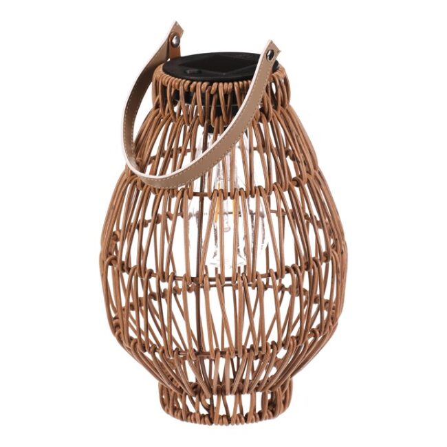 Lampáš - umelý ratan, tvar hruška, LED osvet., veľ. S, svetlo hnedá