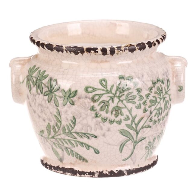 Obal keramický - retro hrniec, veľ. M, dekor zelene