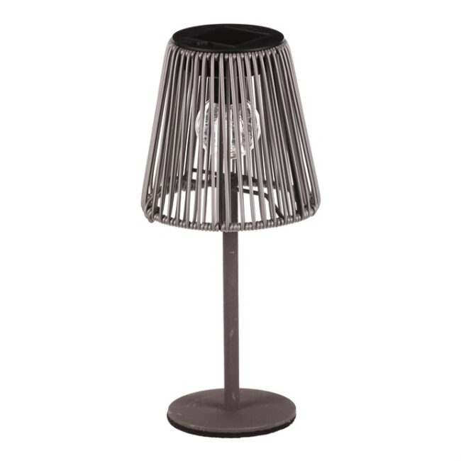 Lampáš - umelý ratan a kov, tvar lampy, LED osvetl., sivá