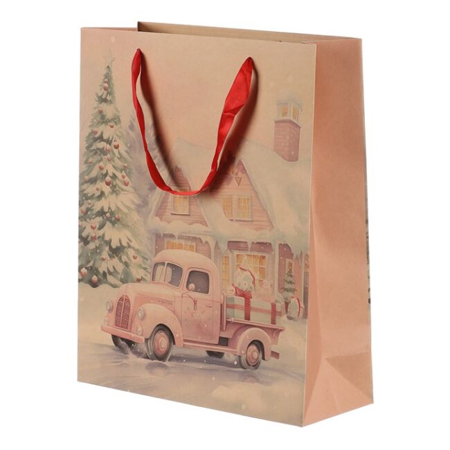 Taška z bambusového papiera - auto s darčekmi, farba hnedá, veľ. S