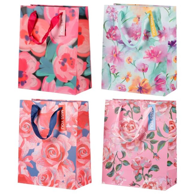 Taška papierová - kvety, mix 4 druhov, cena za 1 ks