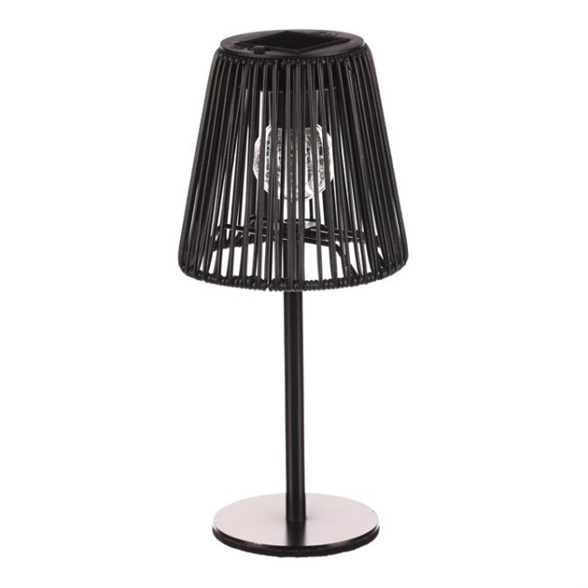 Lampáš - umelý ratan a kov, tvar lampy, LED osvetl., čierna