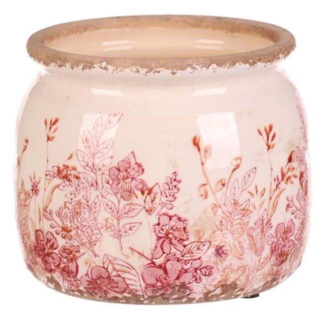 Obal keramický - okrúhly džbánok, retro, ružové kvety