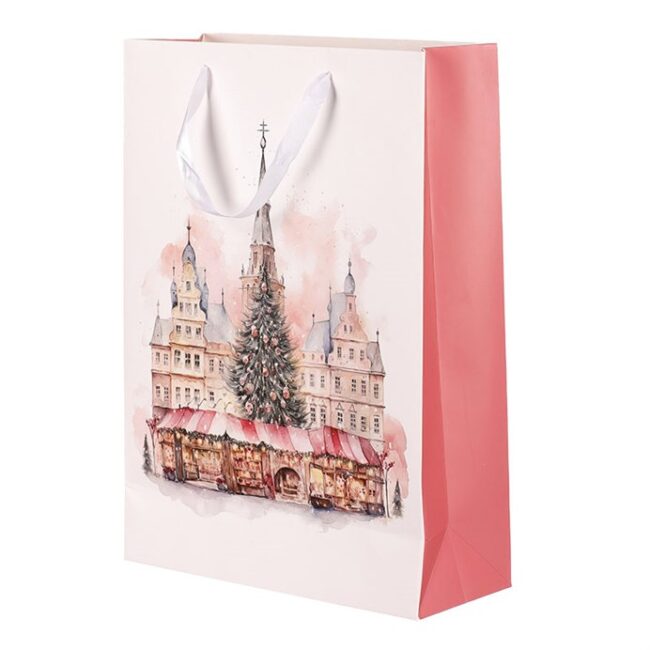 Taška papierová - motív vianočného trhu, veľ. L