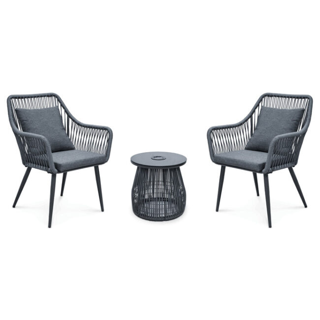 Záhradný set 1+2, solárne podsvietenie, kov, sivá, AZS-L1314 GREY