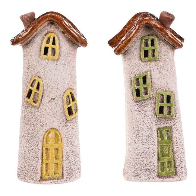 Domček keramický - hnedá strieška, LED osvetl., mix 2, cena za 1 ks